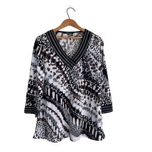 Lior Paris Womens Tunic Top  Art to Wear V-Neck Black White Sz. L